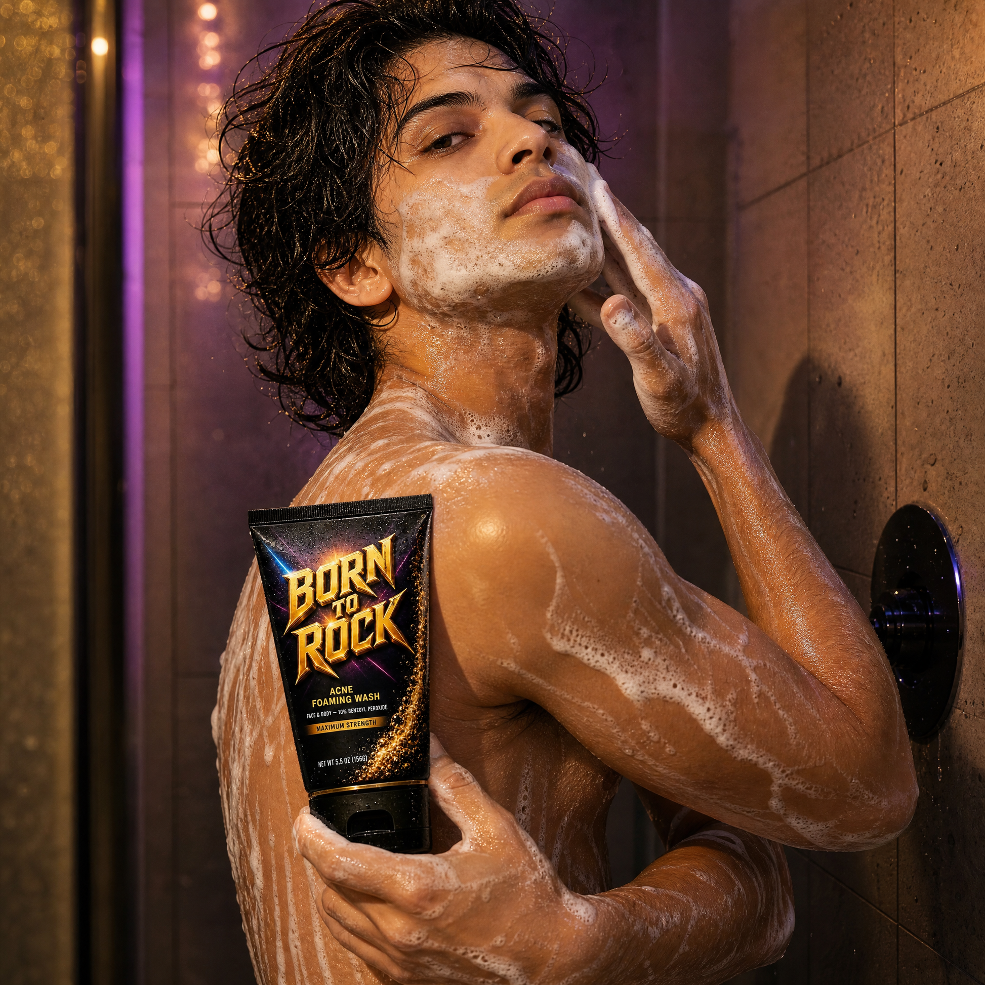 Born to Rock acne wash — b04 Face, Chest, and Back — One Wash Handles It