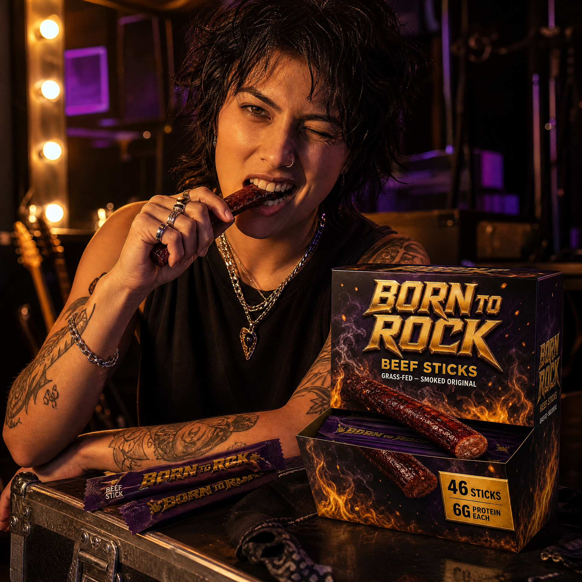 Born to Rock beef sticks — b01 6 Grams of Protein in One Savage Bite