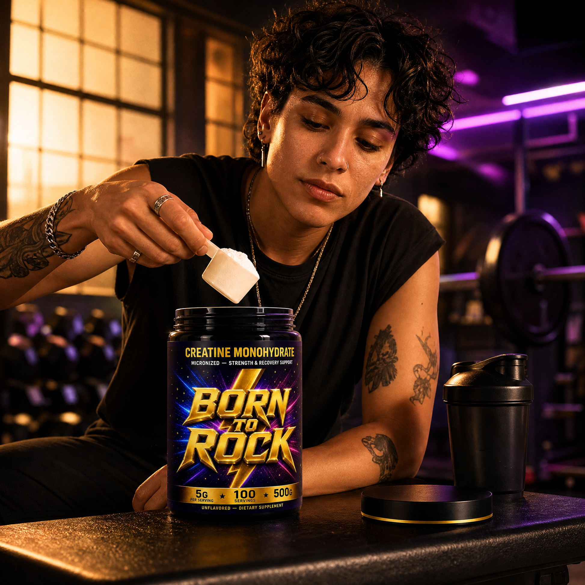 Born to Rock creatine powder — b04 One Ingredient. Nothing Else in the Tub.