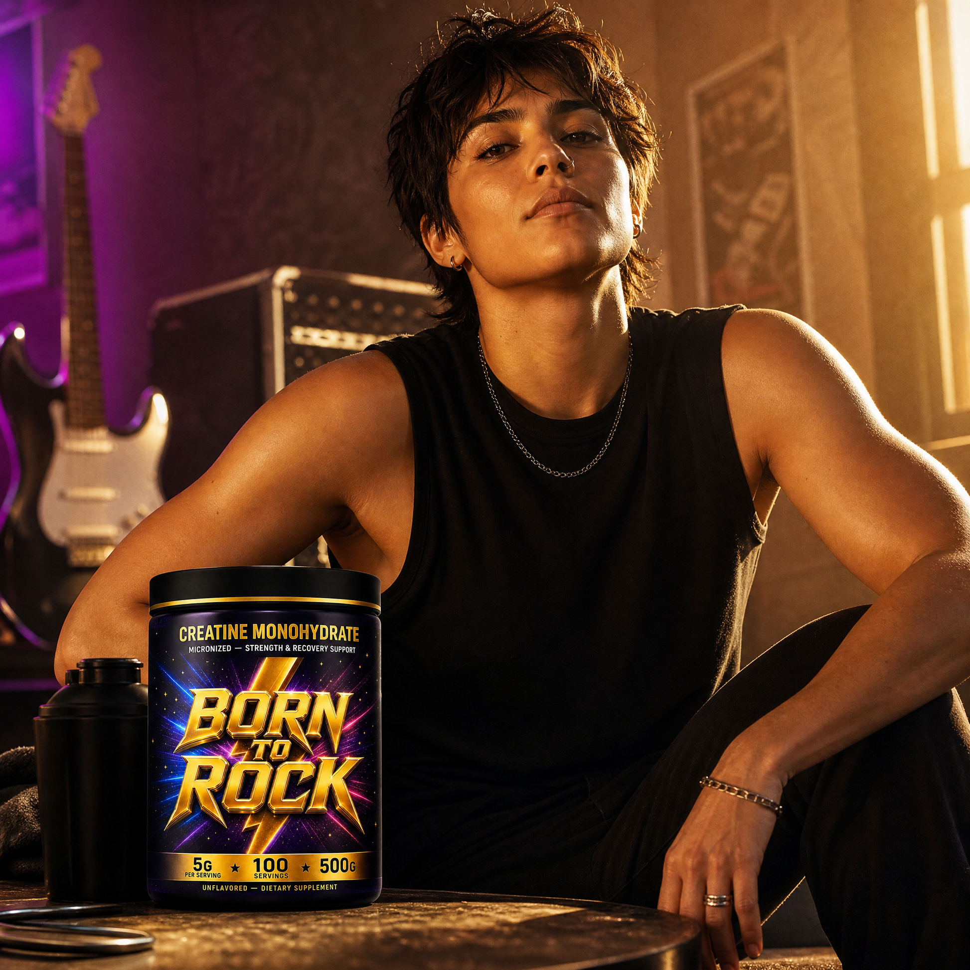 Born to Rock creatine powder — b09 Feel Strong, Confident, and Ready — Daily