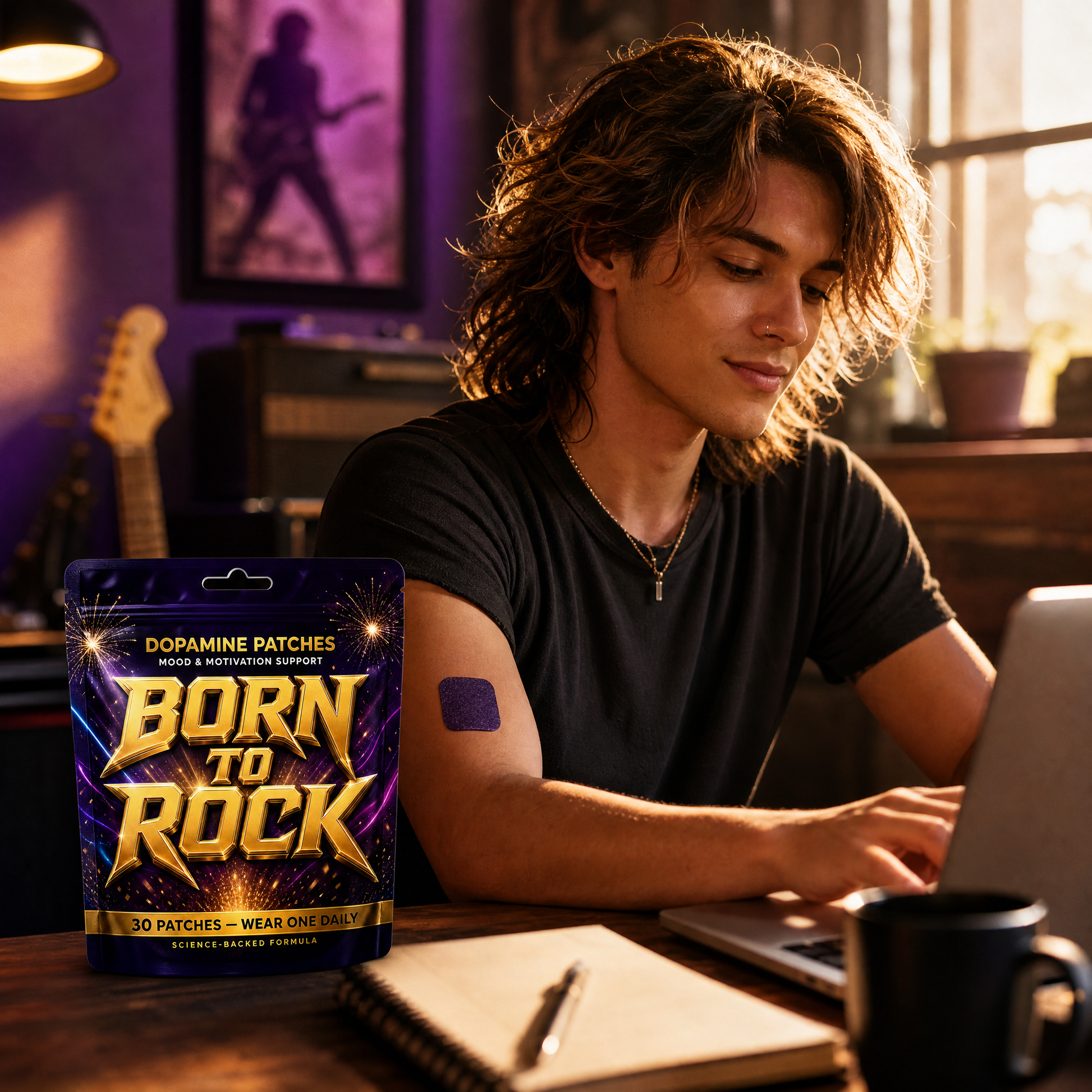 Born to Rock dopamine patches — b01 Stick It On, Forget It, Stay Steady All Day