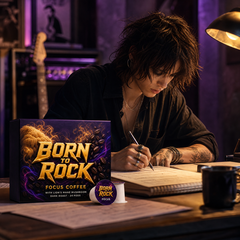 Born to Rock focus coffee pods — b01 250mg of Lion's Mane to Support Locked-In Focus