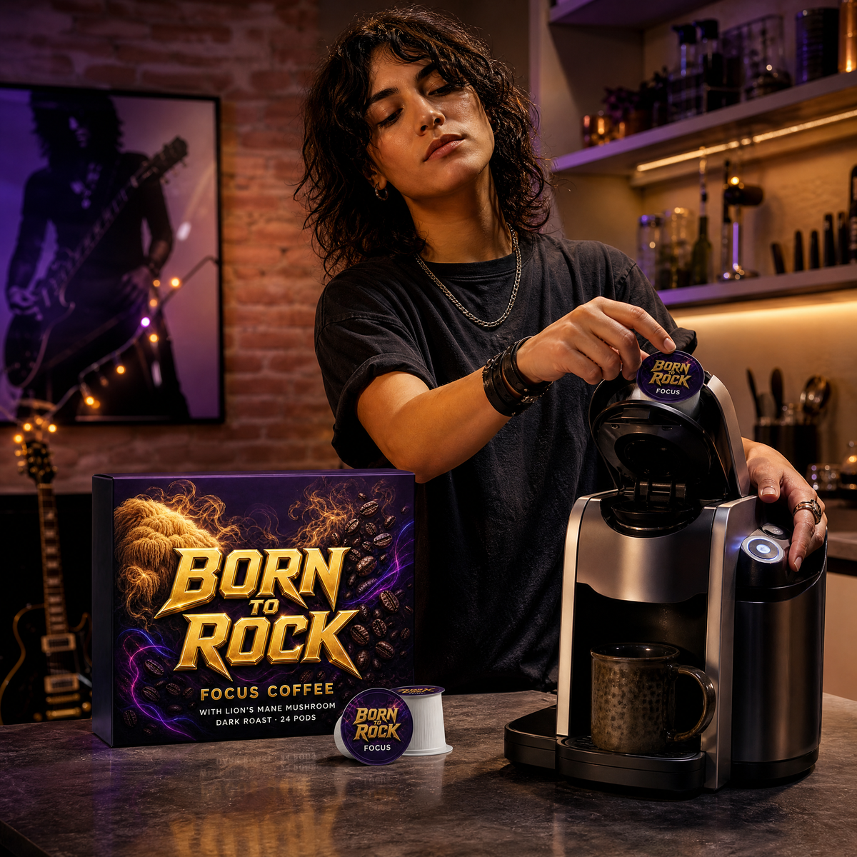 Born to Rock focus coffee pods — b08 Pop a Pod, Press a Button, Lock In