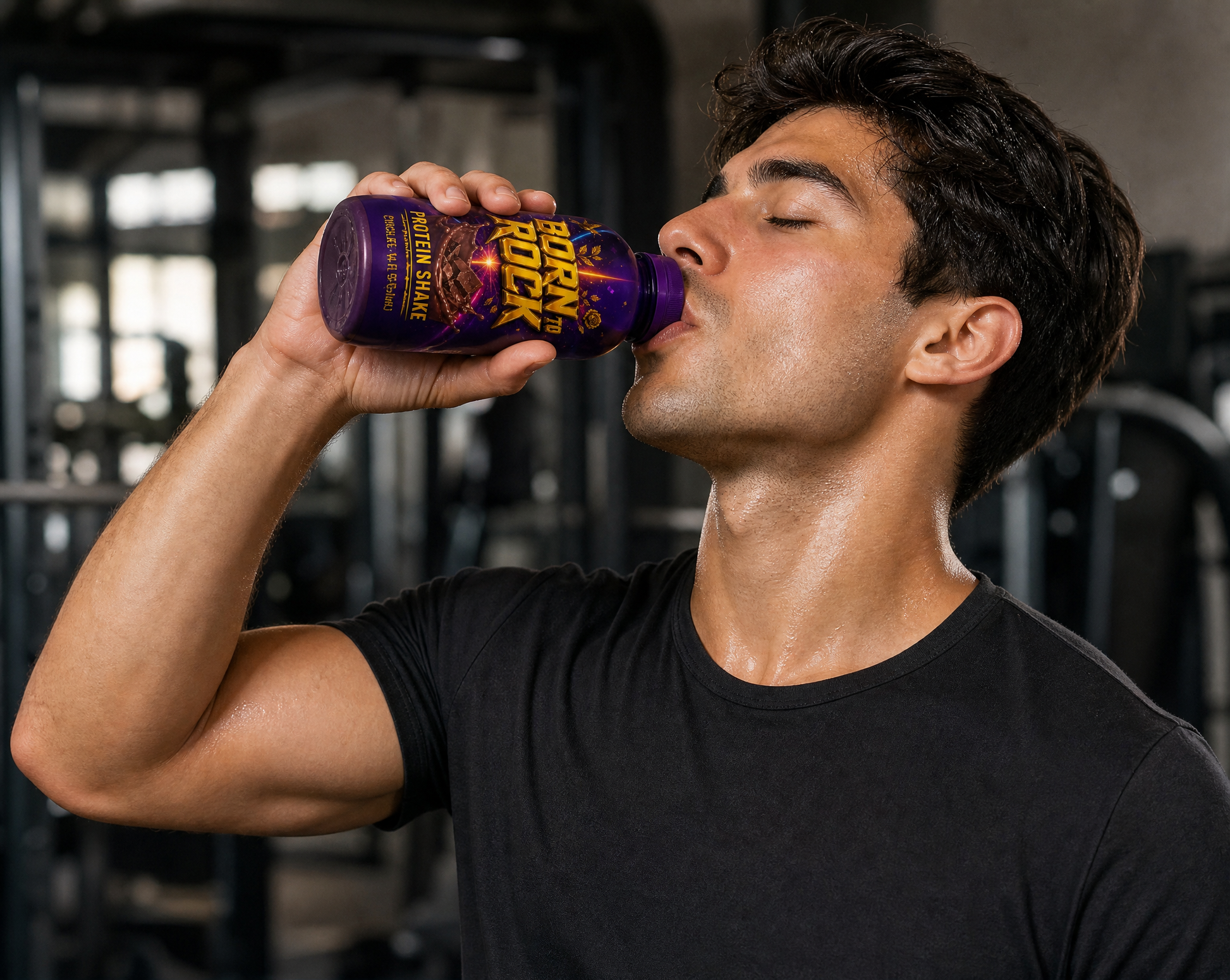 Protein Shake mid-drink
